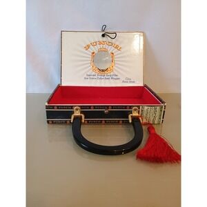 Vintage  Punch Cigar Box Handmade Purse Graphic Inside Mirror Red Phelt Lined